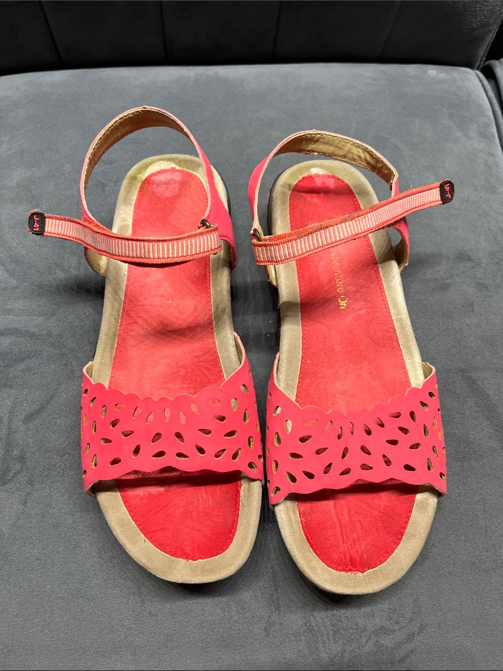 J-41 Adventure On Pink Cutout Front Strap Sandals with Ankle Strap